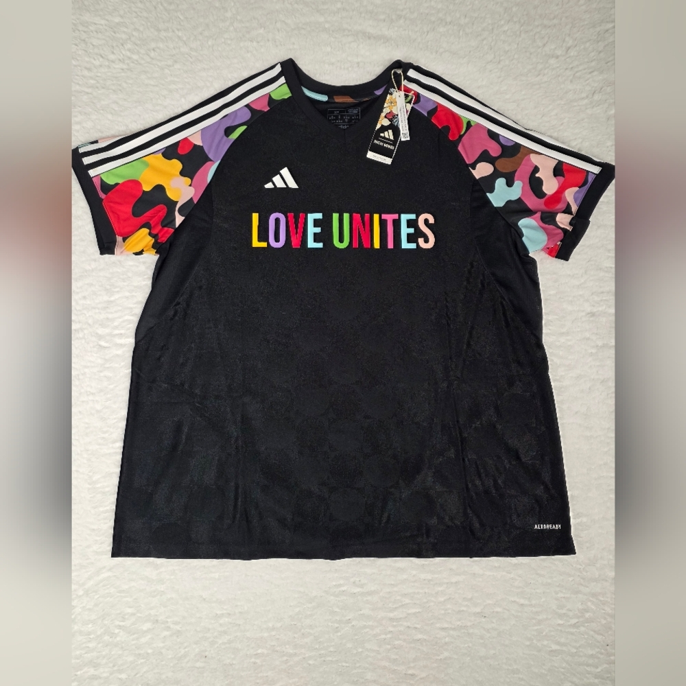 NWT Women's Adidas Love Unites Black Soccer Jersey size XXL 2XL HY9632 SPECIAL